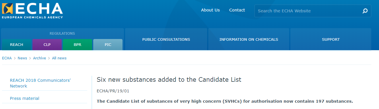 SVHC,substances,update,Candidate,List
