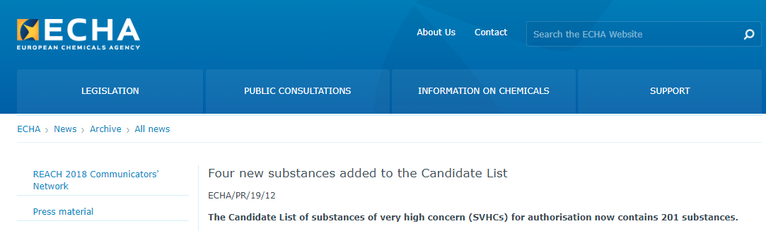 SVHC,substances,update,Candidate,List